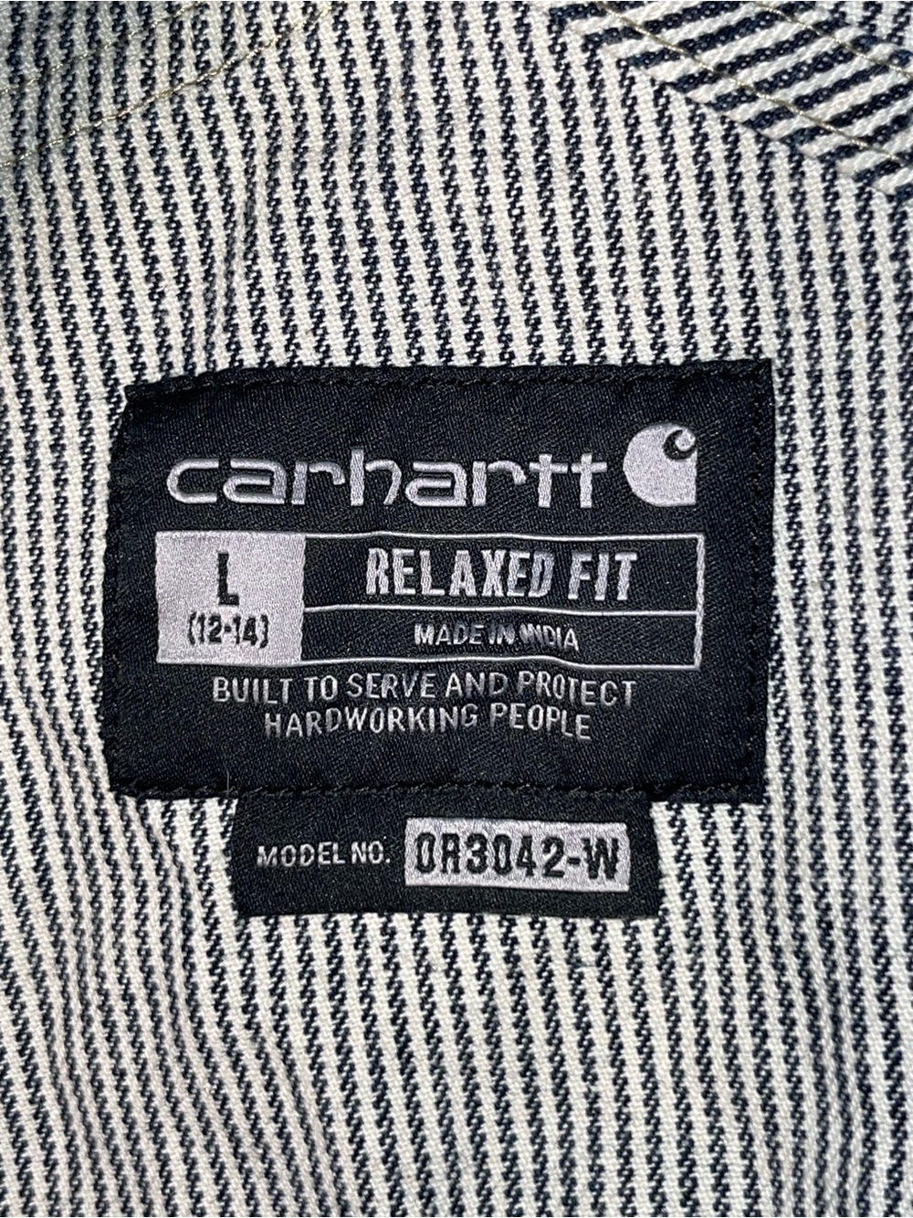 Carhartt Denim Bib Overall Women’s Large Relaxed Fit Cotton Railroad Stripe - Picture 8 of 15